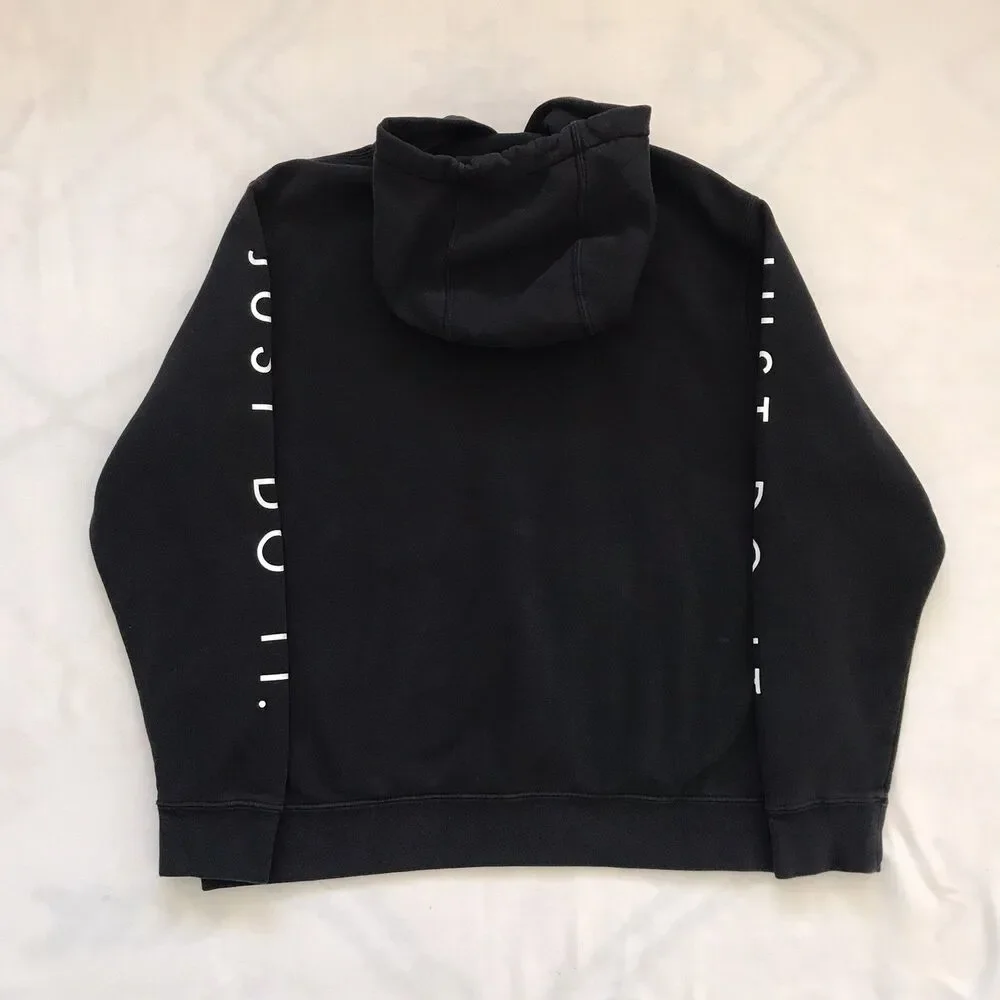 Nike Black Cotton Fleece Long Sleeve Logo Pullover Hoodie Unisex L Casual